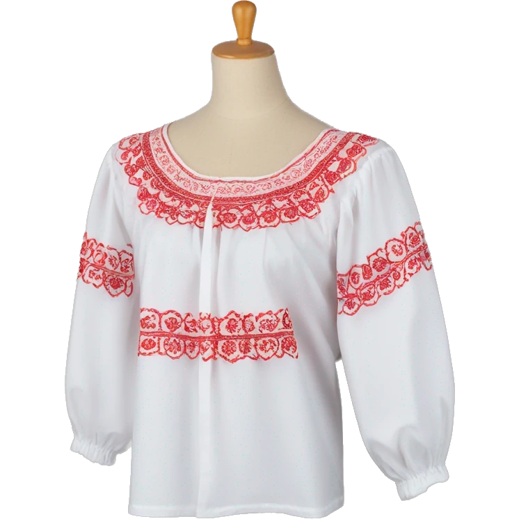  Blouse vyshyvanka, white with red round embodiary on sleeves emoji