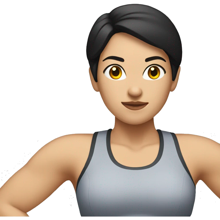 Caucasian woman with short black hair working out  emoji