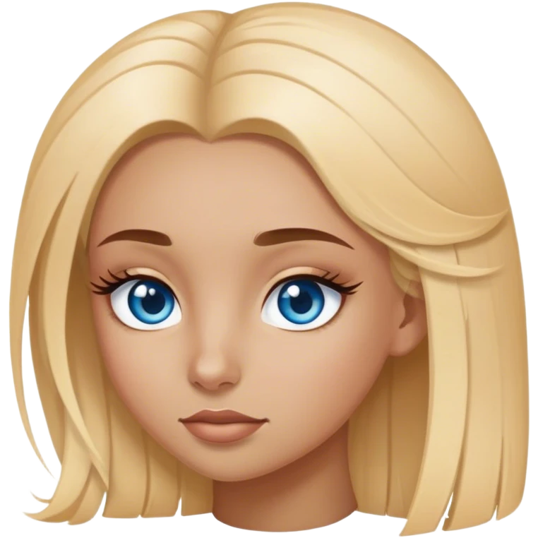 A lightbrowm girl with blue eyes and long lashes, and 2 blond slingor in the lugg emoji
