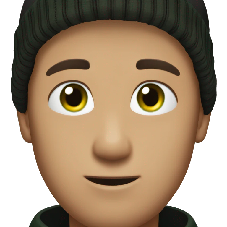 Men with black beanie hat, short hair, green eyes emoji