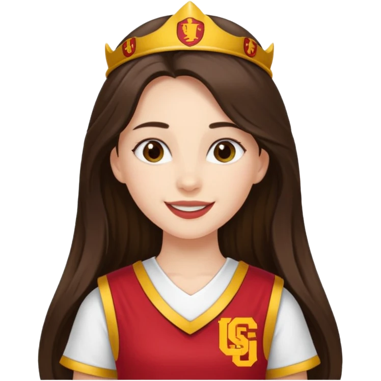 white happy long haired brunette girl in USC song girl outfit emoji