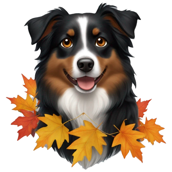 Autumn leaf garland Small black australian shepherd dog emoji