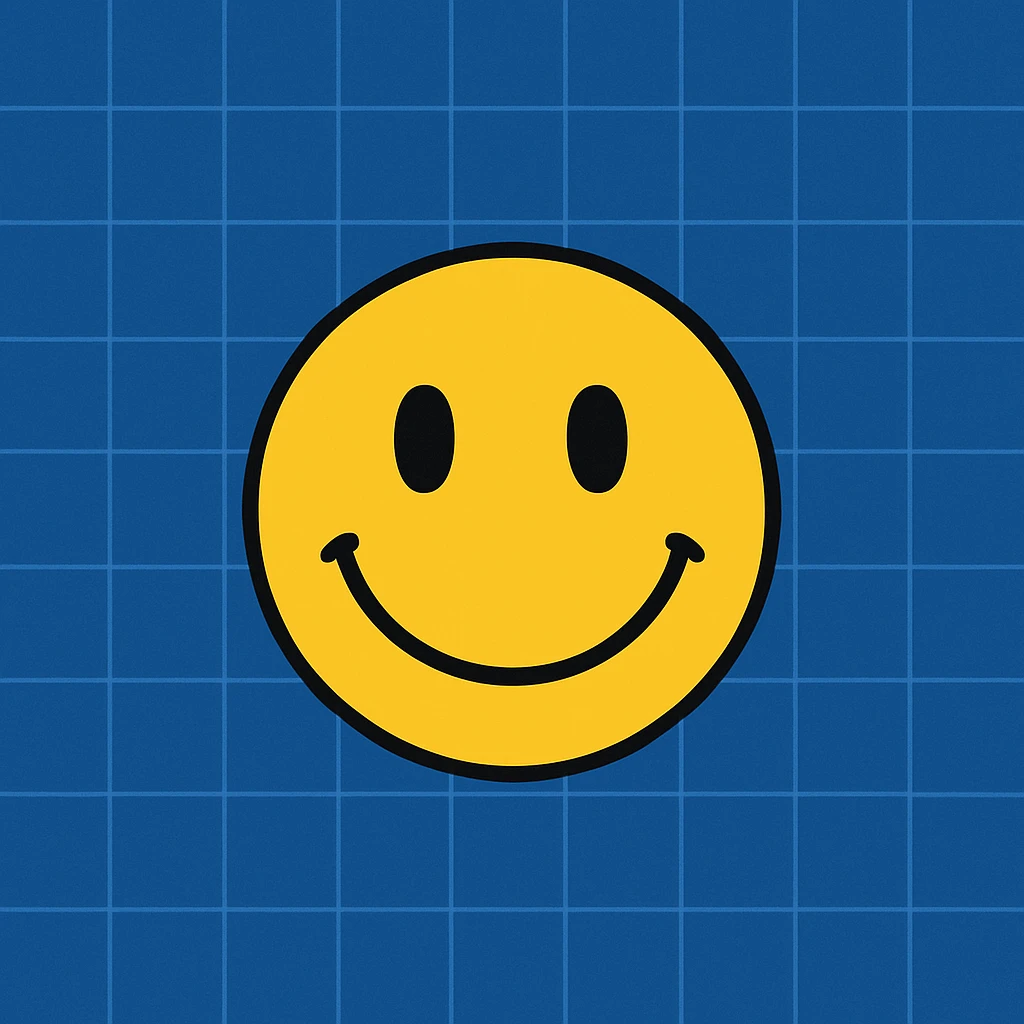 Frame 9: Fully blue background, grid lines almost all drawn, smiley face unchanged emoji