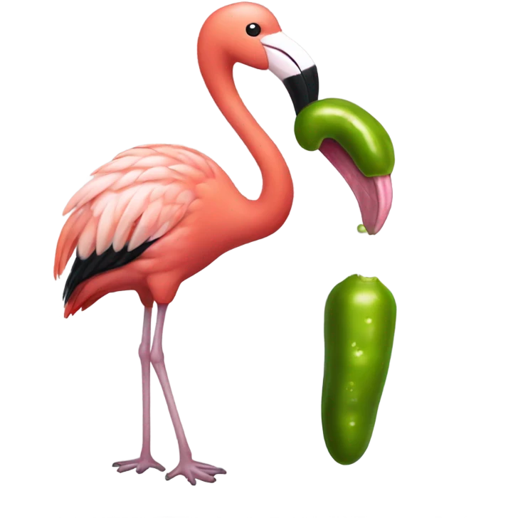 Flamingo eating pickle emoji