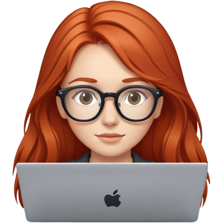 Рыжая девушка с длинными волосами в очказ за ноутбуком emoji