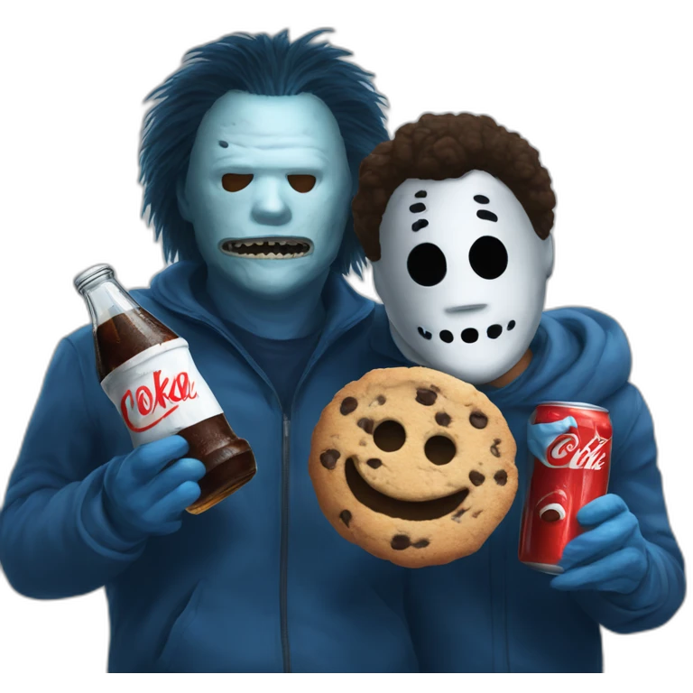 Michael Myers and Cookie Monster with Coke emoji