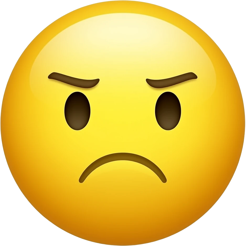 Yellow circle with no nose and eyebrows having a wavy mouth  which looks like the letter s sideways frowning looking confused emoji