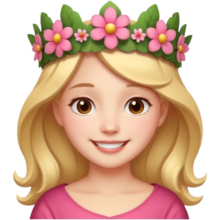 A girl with a flower-shaped crown smiling gently.

























 emoji