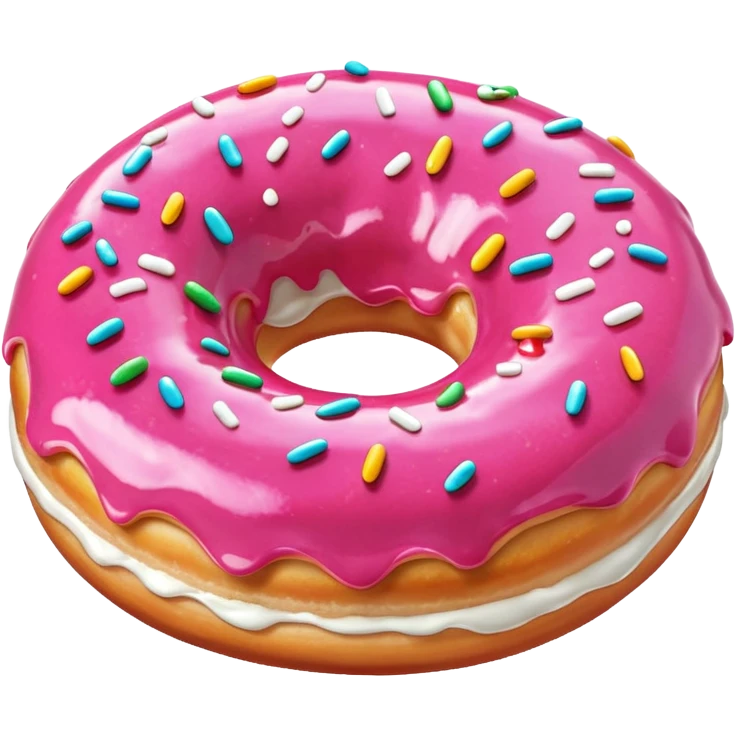 Pink donut with excessive amounts of white icing running down and through it emoji