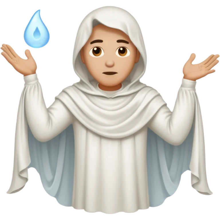 Make a guy in a ghost outfit with a point top emoji