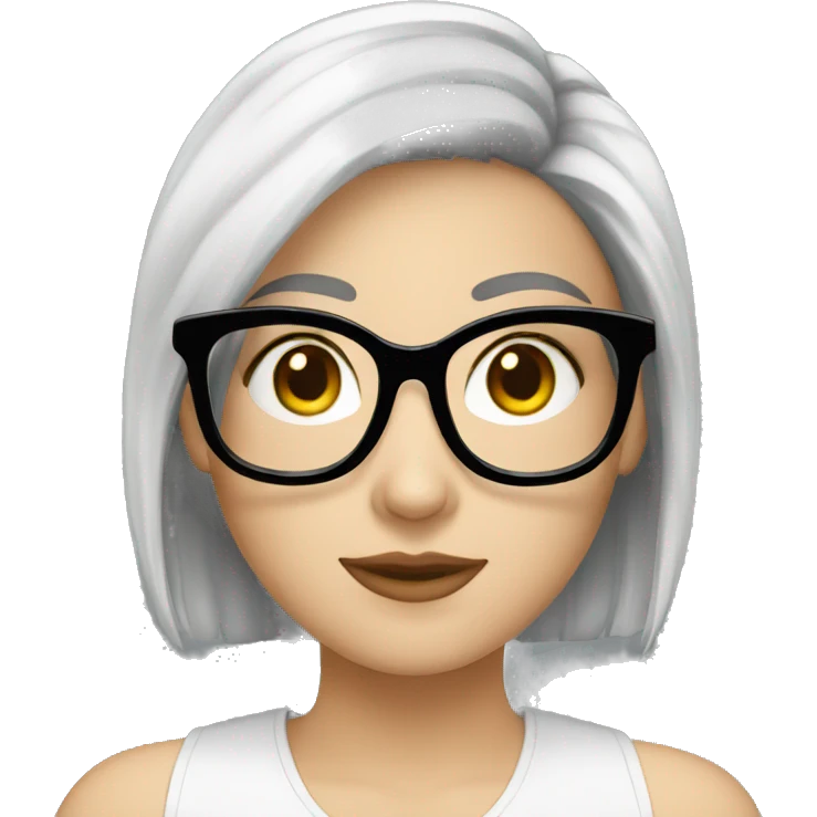 A white girl with small black hair wearing white glasses  emoji