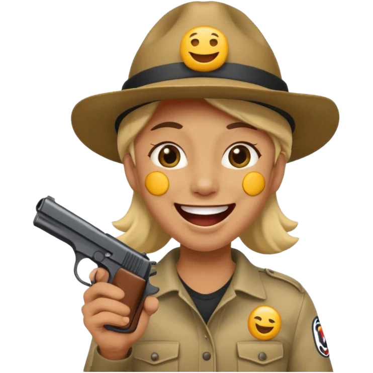 Emoji de risa pero con gorro del equipo colo colo y una pistola en la mano emoji