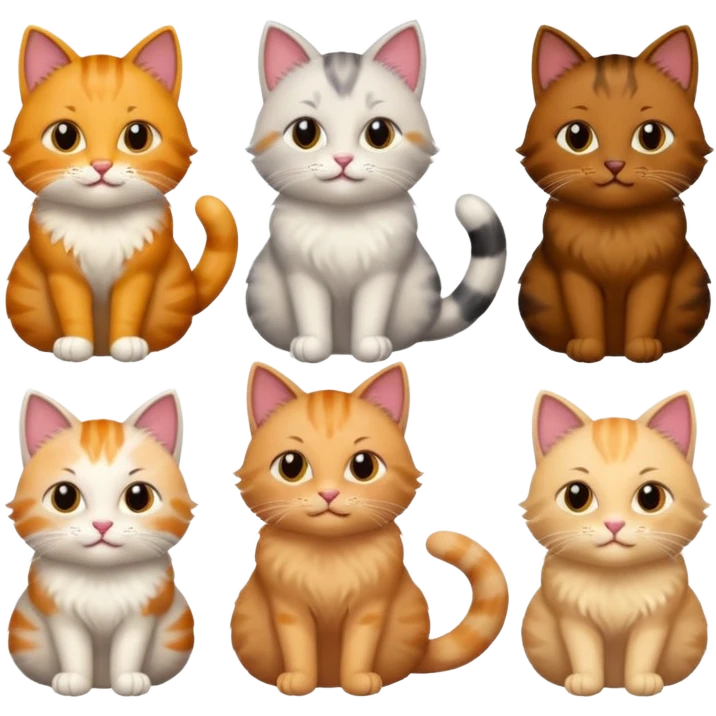 6 cats with different natural coloured coats emoji