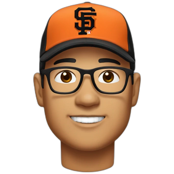 Asian middle age man with glasses, black quarter zip and black sf giants baseball cap emoji