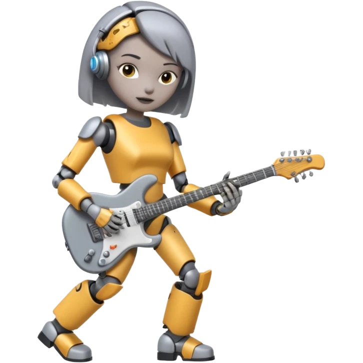 a cyper robot carry her note and electric guitar and try to change the world emoji