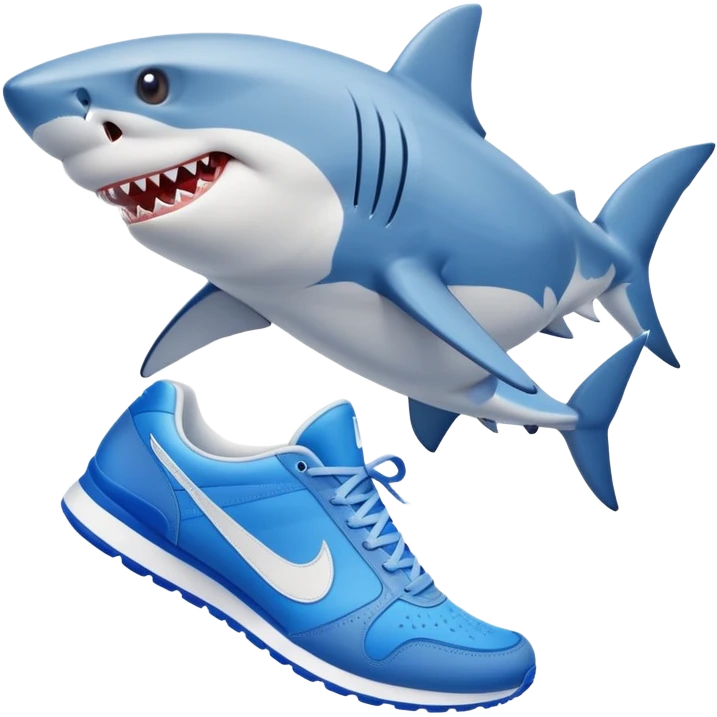Un tiburon con piernes y zapatillas nike azules en los pies emoji
