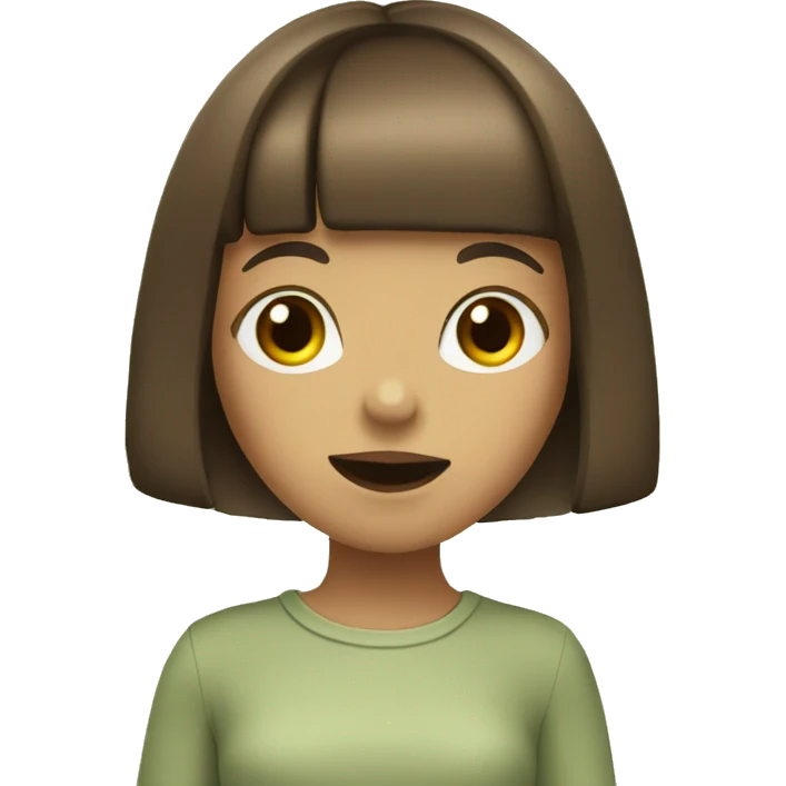 Girl with brown bangs eating veggie emoji