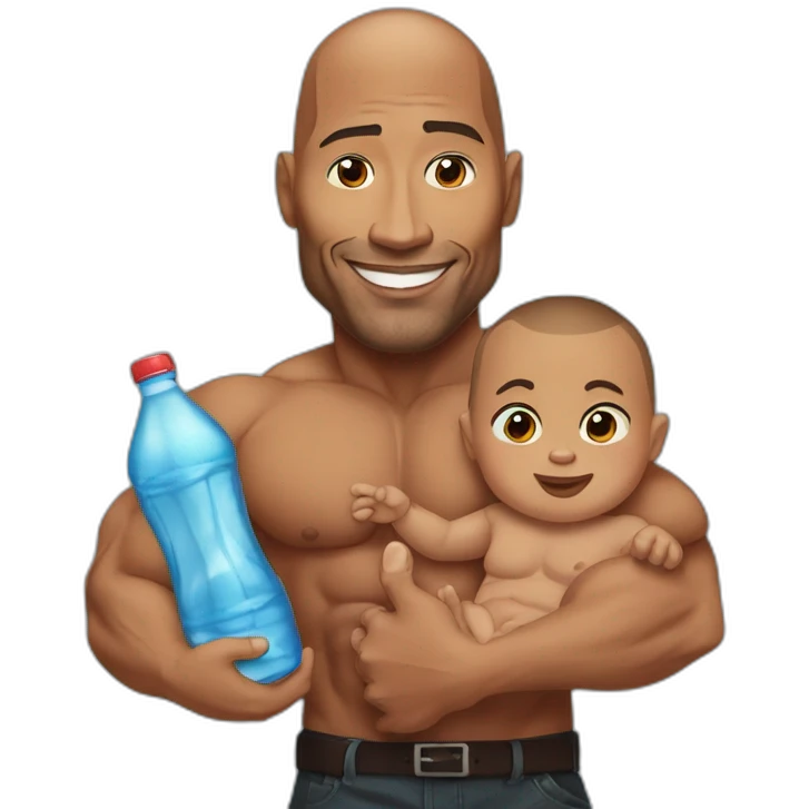 Dwayne Johnson avec un bébé et une bierre emoji