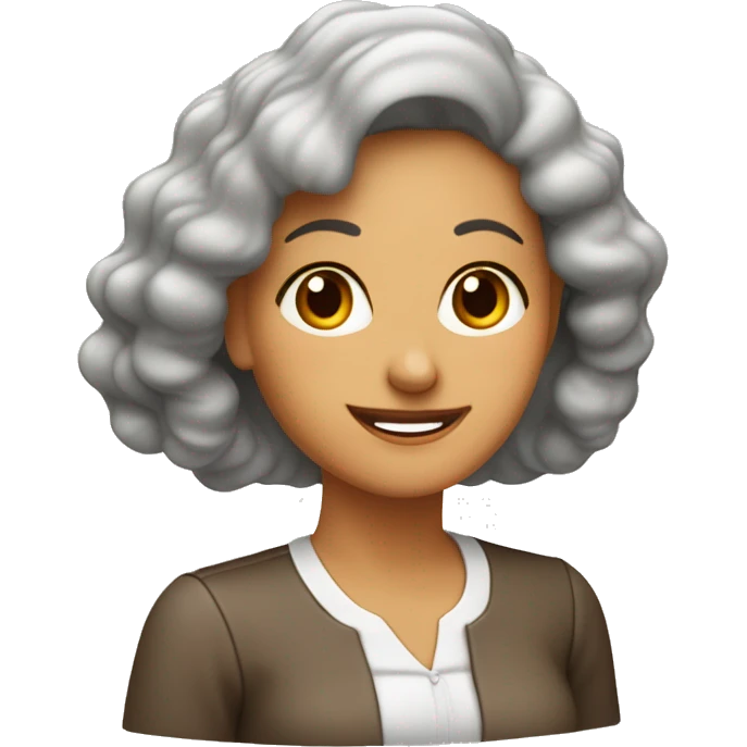 mujer de pelo castaño largo y peinada hacia el lado izquiero, con anteojos café claro, de 50 años, y blusa atrigada emoji