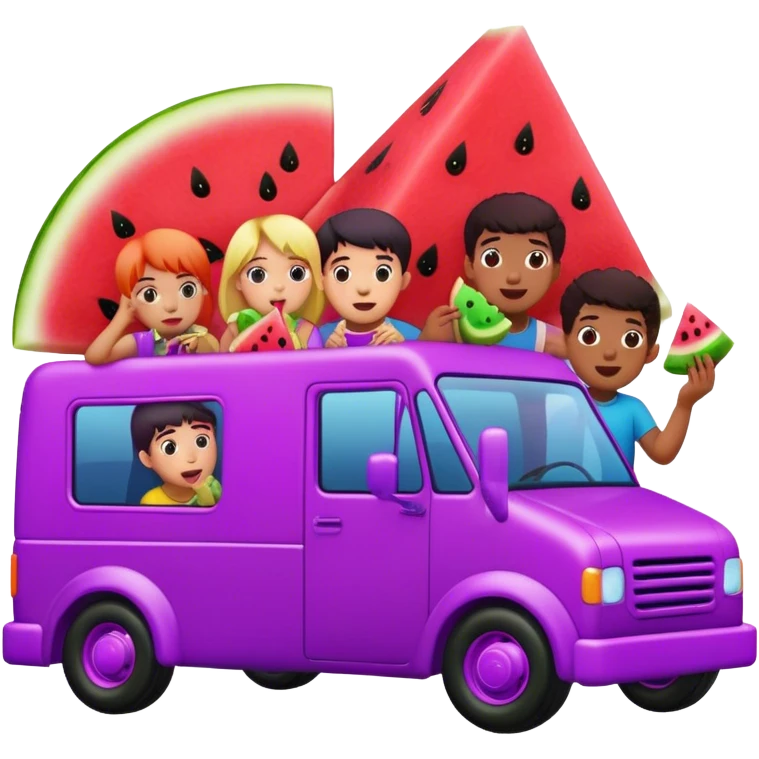 Purple cyber truck, eating watermelon sour patch, kids ￼ emoji