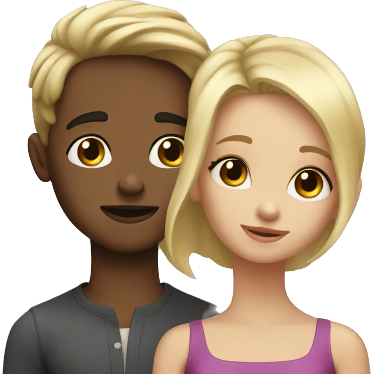 A blond boy and girl a brunette kiss emoji