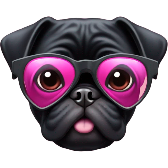 Black pug wearing heart shaped pink glasses  emoji