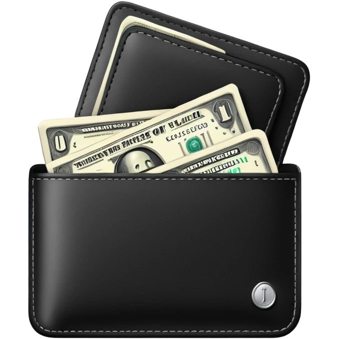 black wallet with a single one dollar bill inside, just one dollar emoji