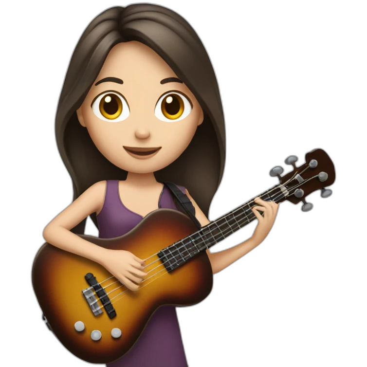 White brunette playing four string bass emoji
