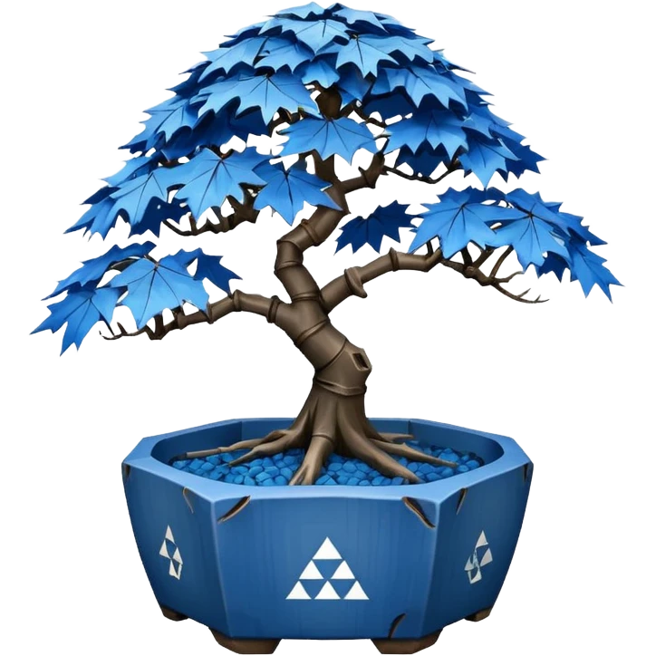 very old broken 35-sided polyhedron-shaped shallow dark bamboo blue maple tree bonsai pot emoji