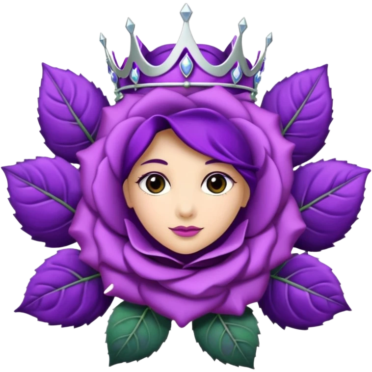 Purple rose with silver tiara and a purple emblem leaf wreath emoji