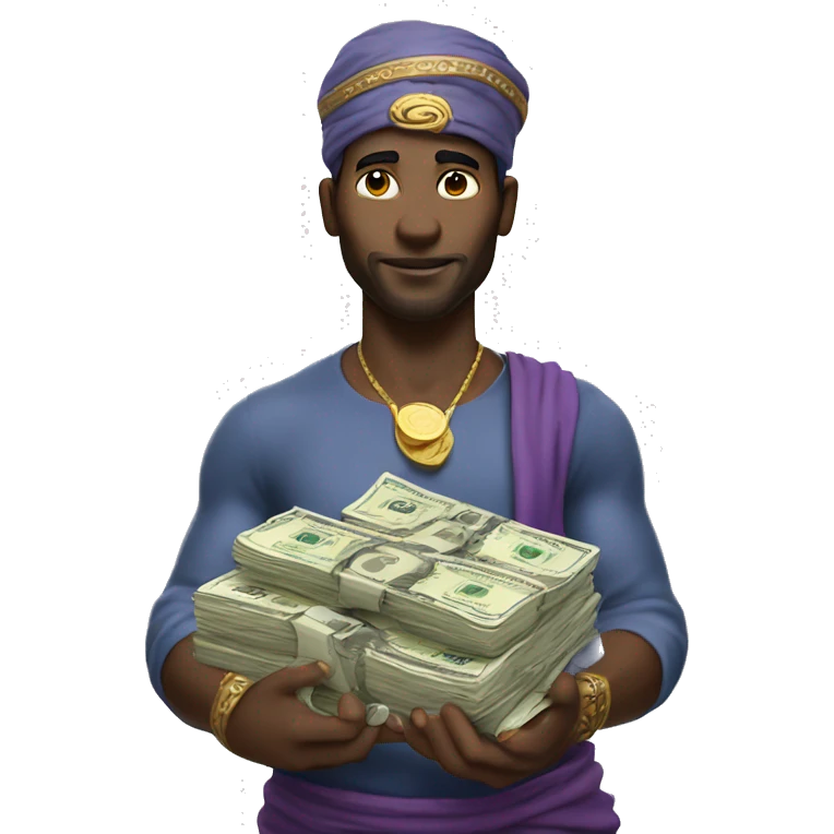 genie holding the big stack of money  emoji