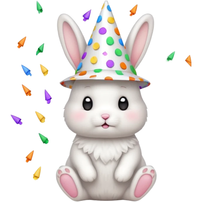 White bunny wearing cone hat with confetti.









 emoji