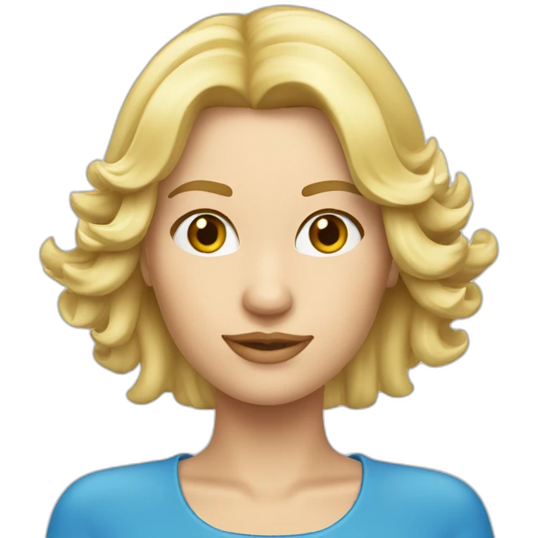 Lächelnde blonde Frau im blauen Badeanzug mit kurzen Haaren emoji