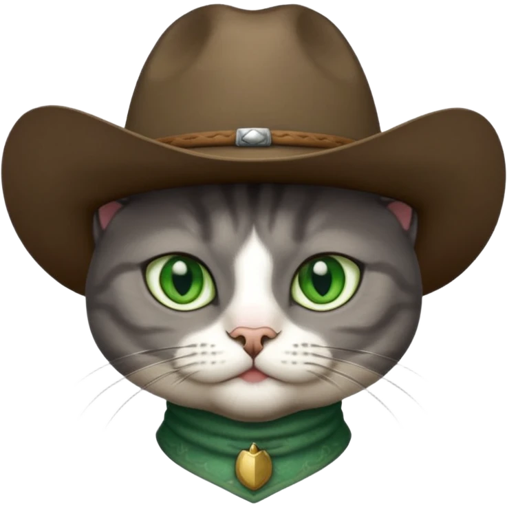 cowboy gray cat with white chin and green eyes emoji