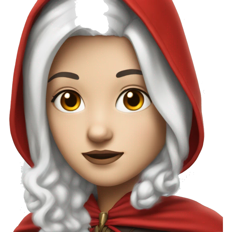 The white girl with white hair in the red cape and red hood. emoji