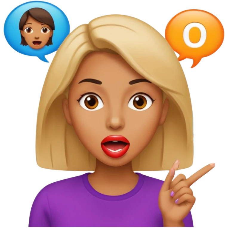 a woman is talking and English letters are coming out of her mouth emoji