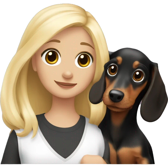 Long-haired black dachshund puppy with blonde girl emoji