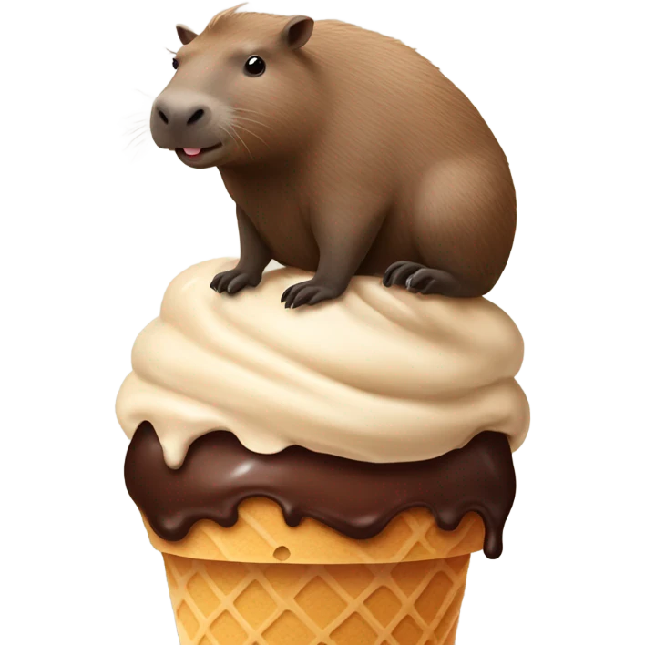 Chocolate ice cream with a capybara sitting on top emoji