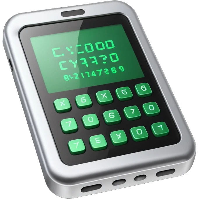 generate an electronic cryptographic device. let the code be written in green on his screen. 4 different versions. do it as efficiently as possible. emoji