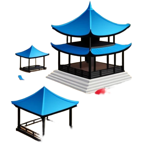 Beidaihe seaside resort beach with pavilion Hebei, simplified emoji style with bold outlines and bright colors, cartoon style beach with blue water emoji