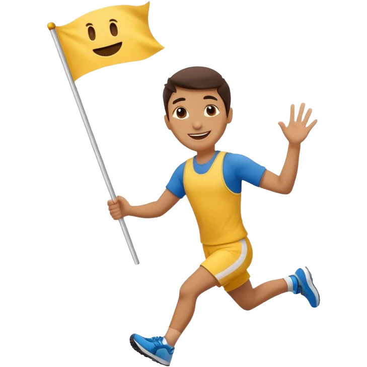 happy runner waving a flag that says 'emojiland’ emoji