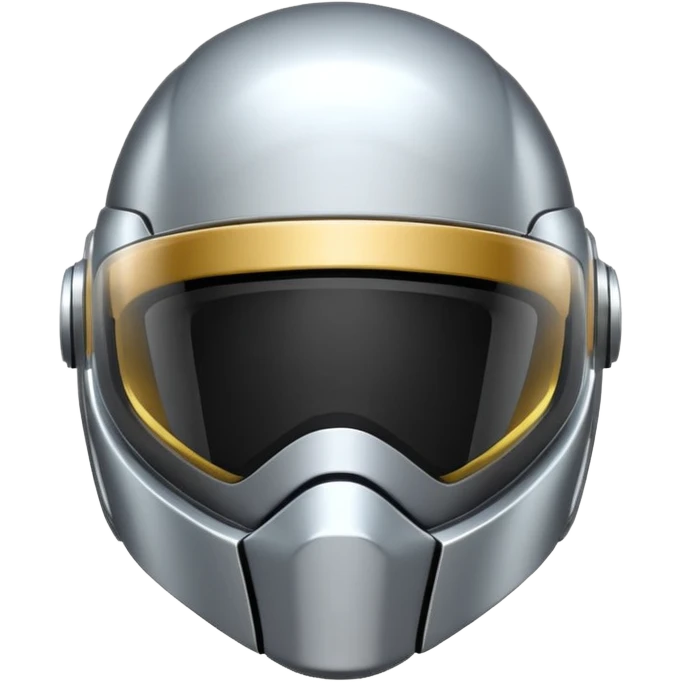 A futuristic helmet emoji made of silver chrome, smooth aerodynamic shape, minimal visor detail, reflective metallic surface, sci-fi aesthetic, iOS emoji style, centered on clean white background emoji