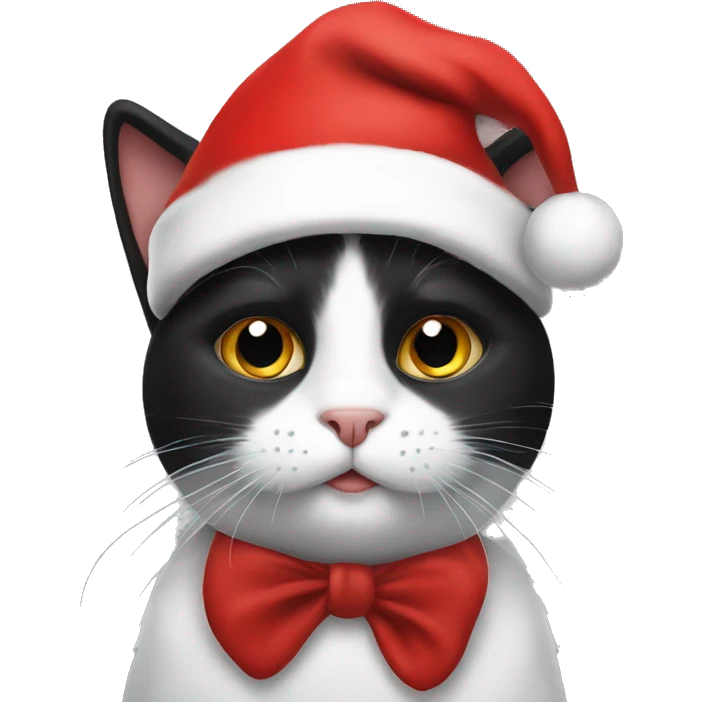black and white cat with santa hat emoji