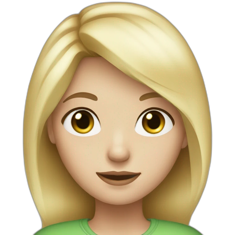 blonde girl with white skin, green and brown eyes and logn hair emoji