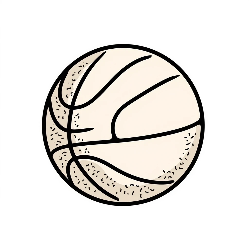 A basketball with detailed texture and lines in pastel colors (dd9fb0, ffc6d3, a3bfc9, c4bee2, f1b091), hand-drawn doodle style emoji