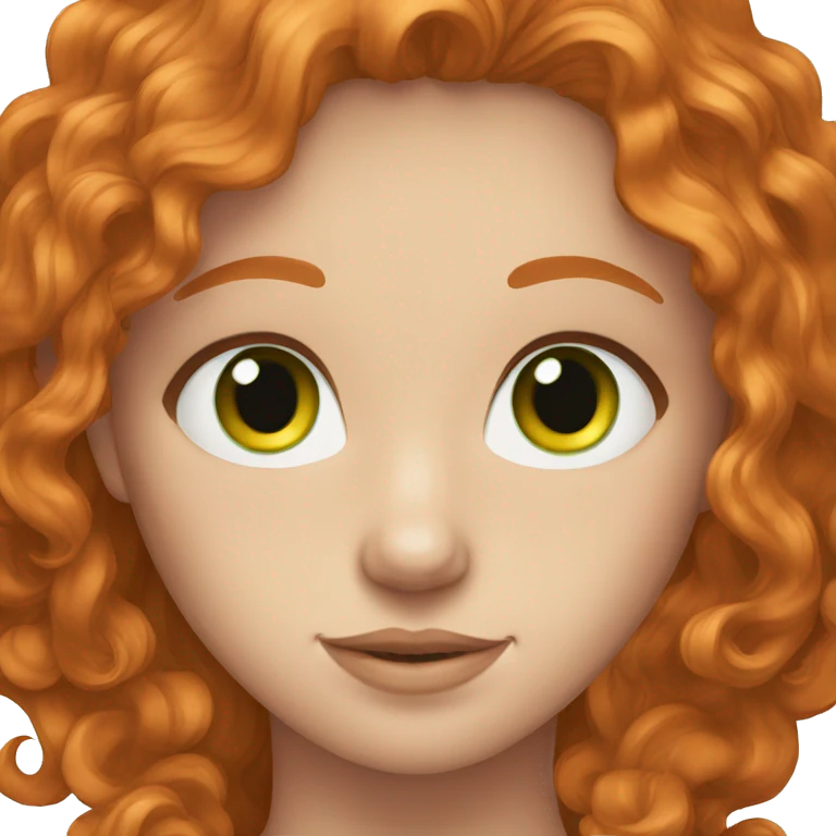 long ginger hair, green eyes, freckles emoji