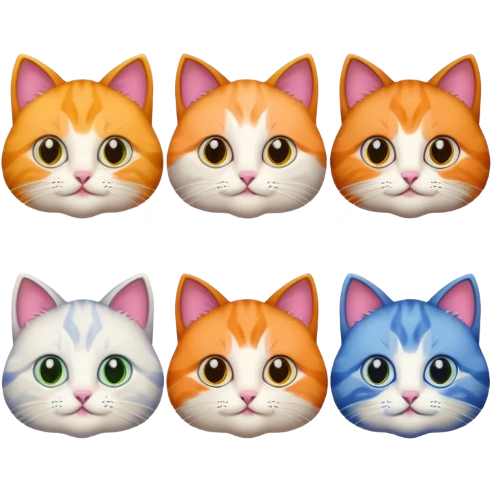 6 cats with different coloured coats emoji