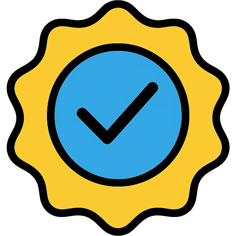 verified badge icon with a checkmark in the center, color outline style emoji