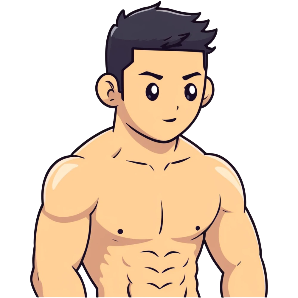 shirtless male athlete with white skin and slightly wavy black hair on top with shaved sides emoji