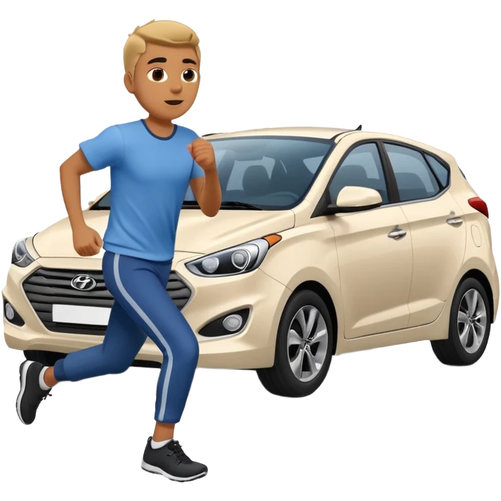 Man in plane clothes running after the car called hyundai ionic emoji